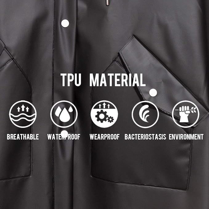 L-Rain Durable TPU Clear Rain Coat for Adults - Women and Men Fashion Hooded Rain Poncho