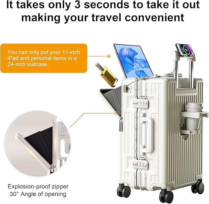 Zipperless Luggage, Polycarbonate Aluminum Hard Shell, Expandable Carry-On Suitcase with Spinner Wheels, Hard Shell Suitcase, 24 Inch Cabin
