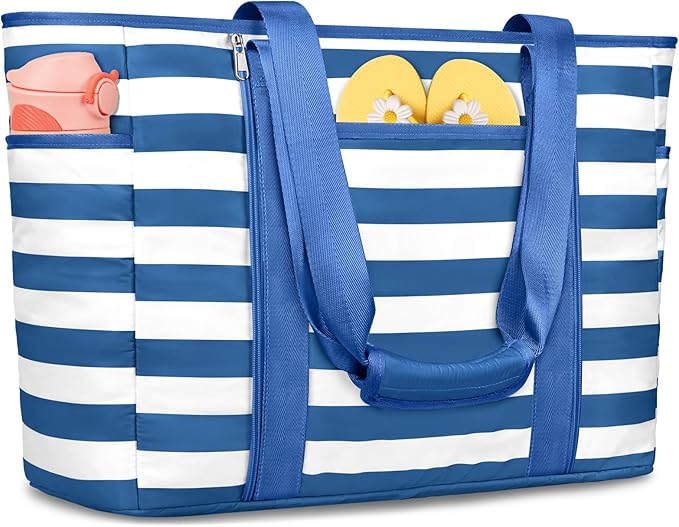 Extra Large Beach Bags for Women, Waterproof Sandproof Beach Tote Bag Foldable Swim Pool Bag with Zipper and Wet Pocket