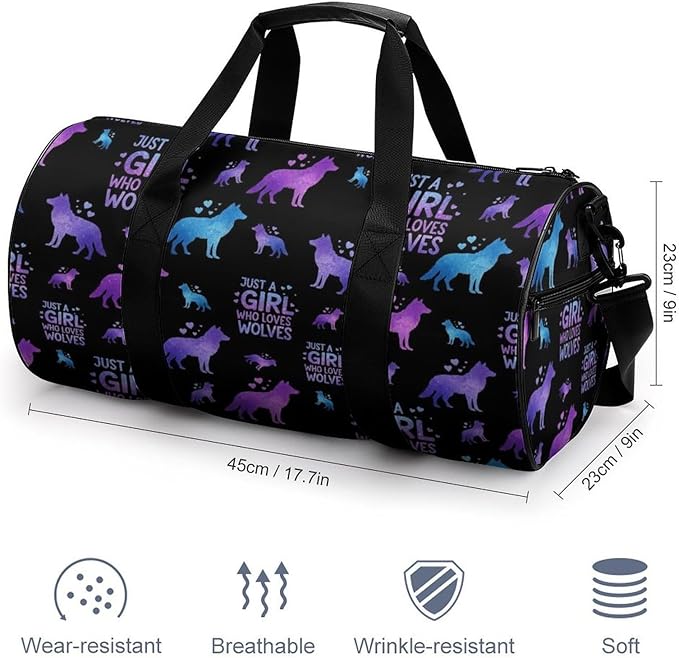 Durable Travel Gym Sports Bag Just Girl Who Loves Wolves Workout Lightweight Foldable Overnight Bag Training Workout Bags