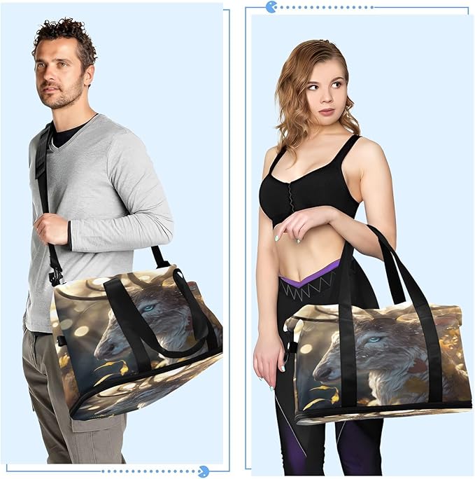 Travel Duffel Bags for Women Golden Autumn Deer Print Sports Duffel Bags Gym Bags with Shoes Compartment Tote Bag Weekender Bag for Travelling