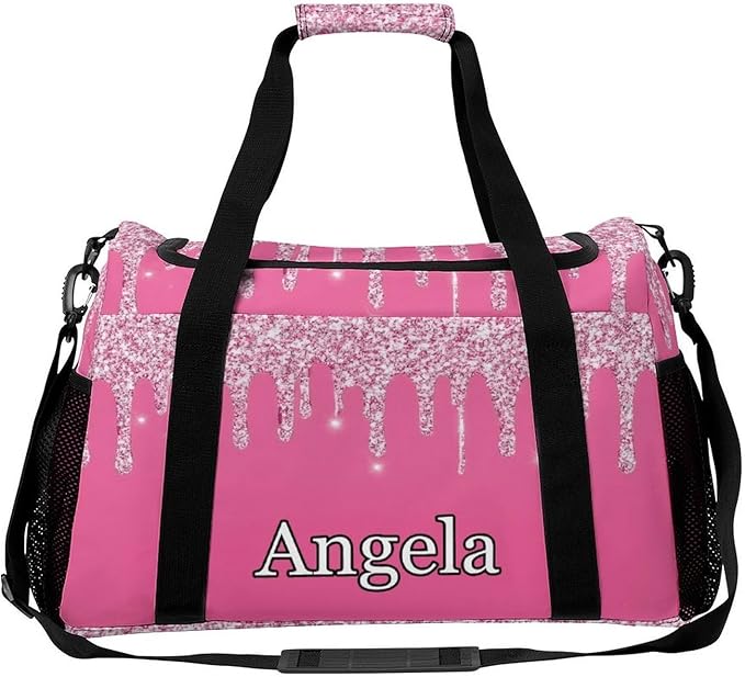Pink Bling Print Personalized Duffle Travel Bag Custom Duffel Bag with Printed Sports Bag with Name Weekend Overnight