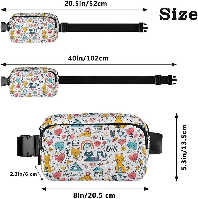 Cute Cat Fanny Pack for Women Men Water Resistant Fashion Waist Packs with Adjustable Strap Belt Bag for Travel Workout Jogging Hiking 21220176