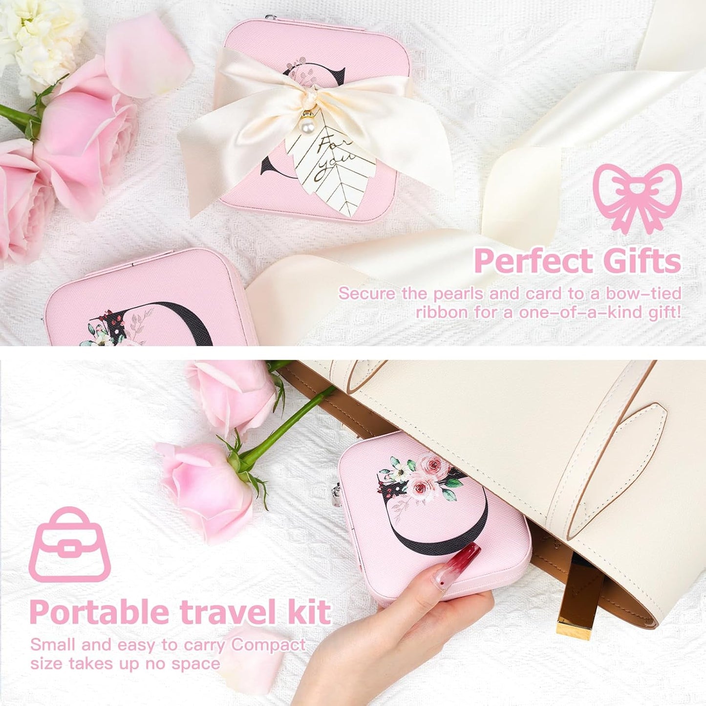 AYGXU Travel Jewelry Box for Women and Girls - Small Case With Initial A-Z - Teacher Gifts