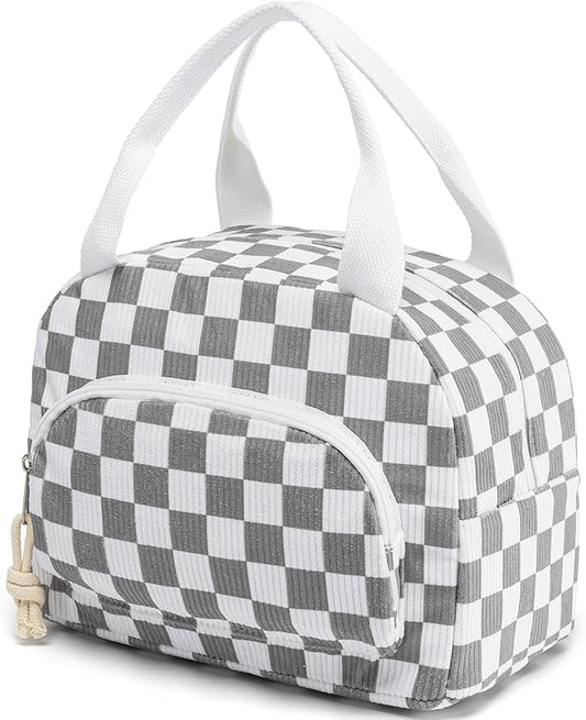 Lunch Bag Women Lunch Box for Women Adult Cute Insulated Lunch Bag Small Cooler Lunch Tote Bags for Work Picnic School (Beige-Gray Plaid)