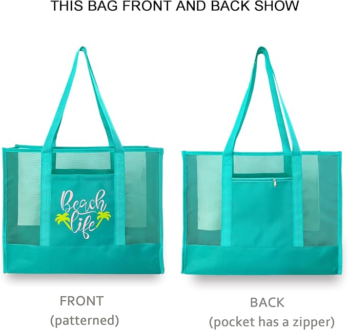 Reusable Large Beach Bags With 2 Pockets & Zipper, Lightweight Beach Tote for Poolside, Trip/swim