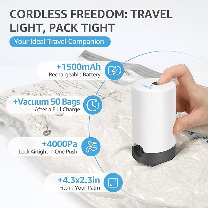 Vacuum Bags for Travel with Rechargeable Pump, 3 Sizes Vacuum Seal Bags for Clothing, Compression Vacuum Travel Bags for Luggage, Vacuum Packing Bags for Closet Organization (18)