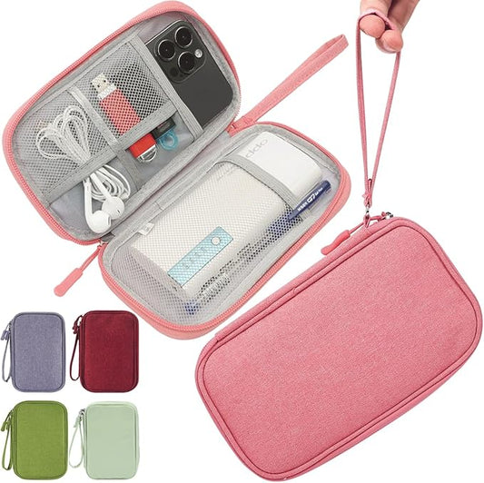 Electronic Organizer Travel Cable Accessories Bag, Electronic Organizer Case, Electronic Accessories Organizer Pouch Bag for Cable, Cord, Charger, Phone, Power Bank, Earphone (Pink)