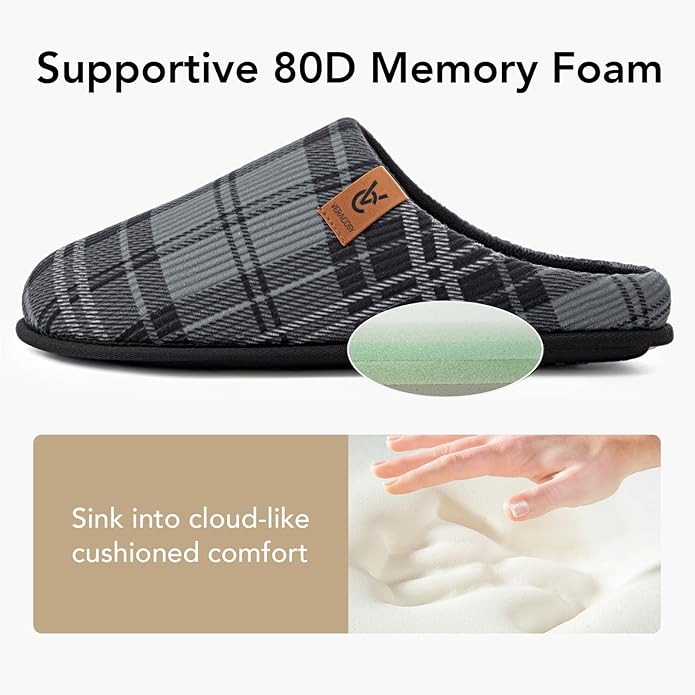 VeraCosy Men's Cozy Slip-on Slippers Corduroy Memory Foam Indoor House Shoes
