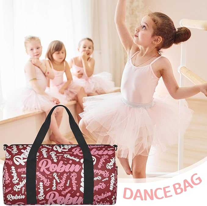 Custom-Dance-Gymnastics-Bag for Girls Personalized Kids Duffle Bag Cheerleader Team Bag for Travel Gym Sport Red Text