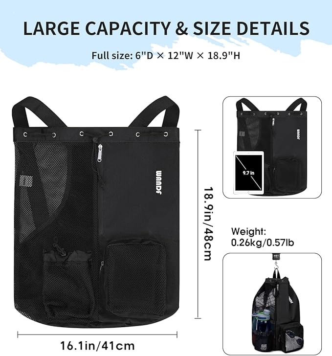 WANDF Swim Bag Mesh Drawstring Backpack with Wet Pocket for Swimming, Gym, and Workout Gear