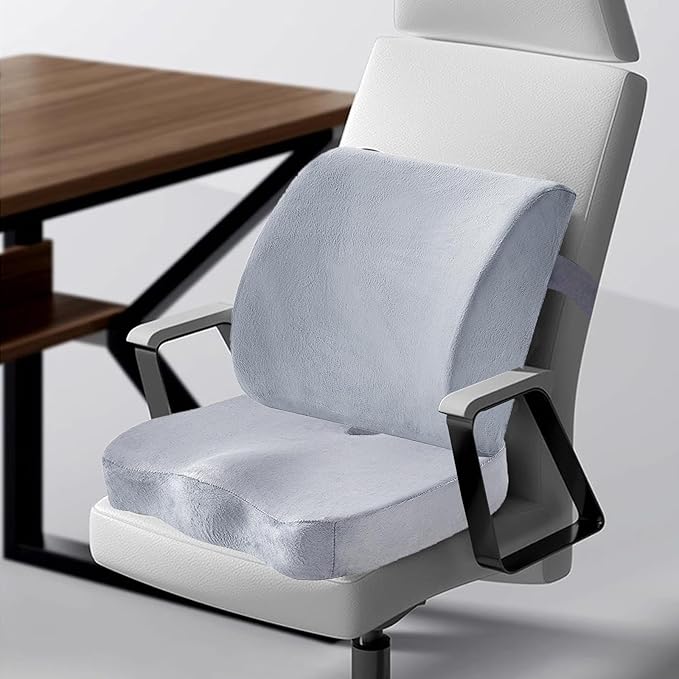 WMM Seat Cushion & Lumbar Support Pillow for Office Chair, Car Seat Wheelchair Travel, Reduce Tailbone Pressure for Lower Back, Tailbone, Sciatica, Hip Pain Relief