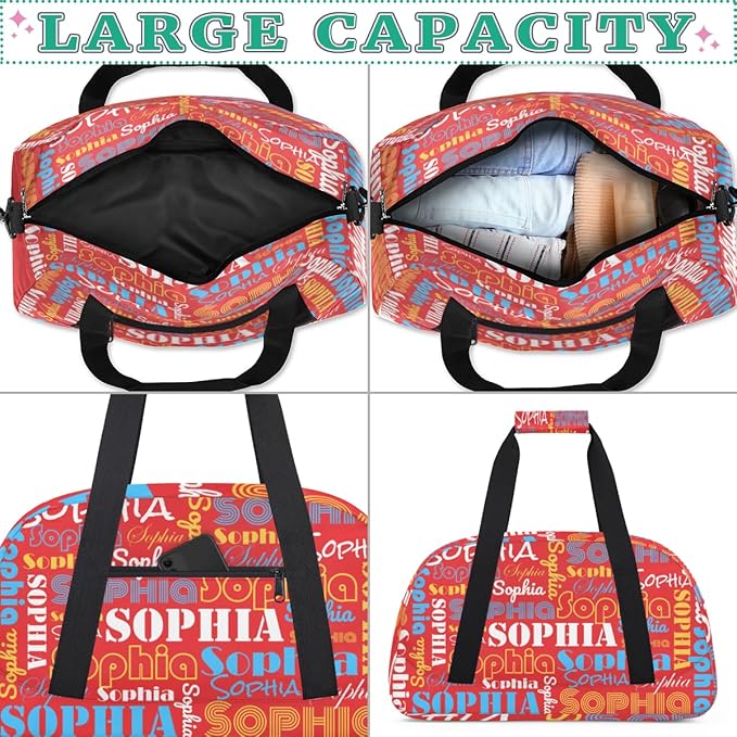 Custom Name Kids Gym Duffle Sport Bag Personalized Gymnastics Ballet Dance Bag for Girls Customized Duffel Travel Bags Teen Overnight Bag, Red