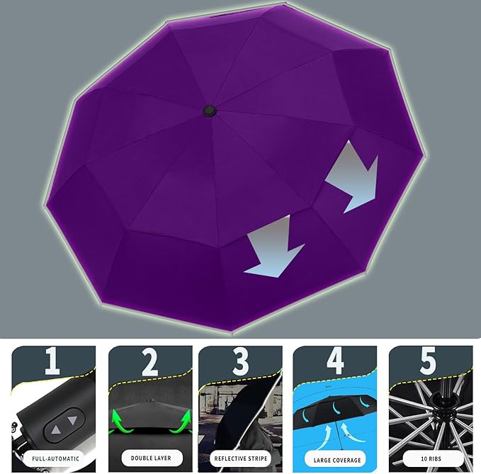 MRTLLOA 42/49 Inch Compact Travel Essentials Umbrella for Rain, Lightweight, Portable, Automatic, Strong, Waterproof Folding Umbrellas for Women, Men and Teenagers