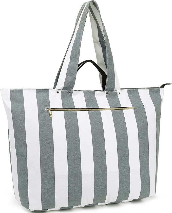 Large Canvas Beach Bag for Women, Beach Bags Waterproof Sandproof with Zipper & Wet Bag Cruise Essentials