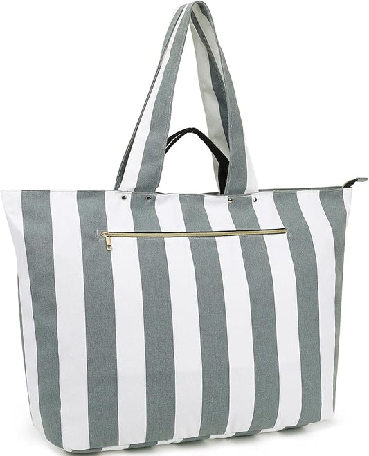 Large Canvas Beach Bag for Women, Beach Bags Waterproof Sandproof with Zipper & Wet Bag Cruise Essentials