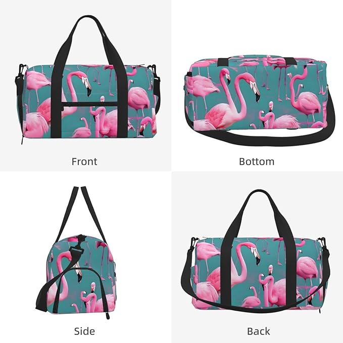 A flock of flamingos Print Gym Bag with Shoe Compartment for Women Men, 17.7in Sports Duffle Weekender Tote, Overnight Travel Duffel Bag Carry On