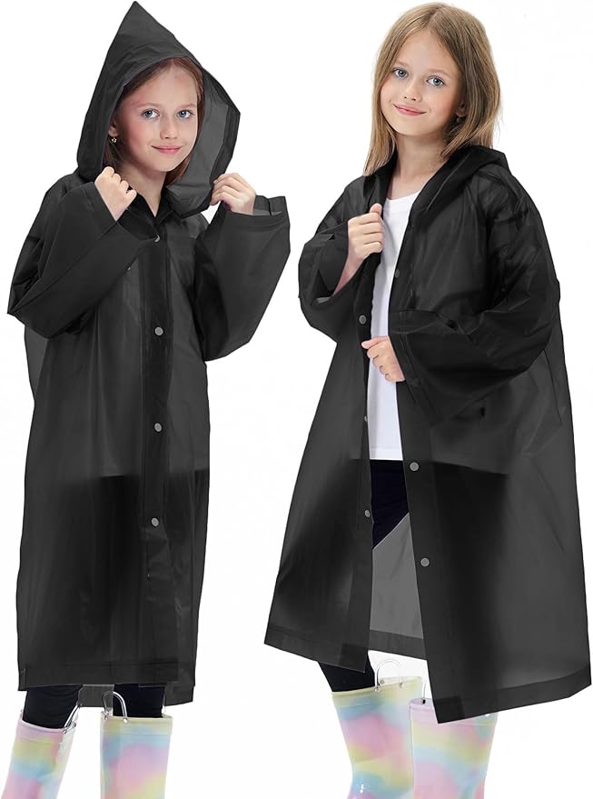 2 Pack Reusable Waterproof Raincoat EVA Emergency Rain Ponchos One Size Rain Jacket for Children, Boys and Girls