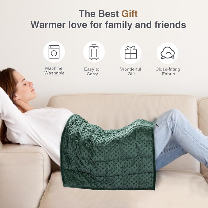 Alomidds Weighted Blanket 7lbs for Adults, Cozy Luxury Breathable Weighted Lap Blanket, Small Weighted Blanket for Travel, Relaxation, Sleeping, Calming, Green, 29" x 24"
