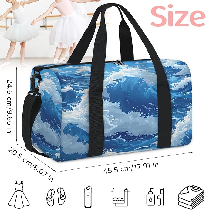 Waves Travel Duffle Bag for Women Men, Overnight Weekender Bag, Carry on Tote for Sport Gym