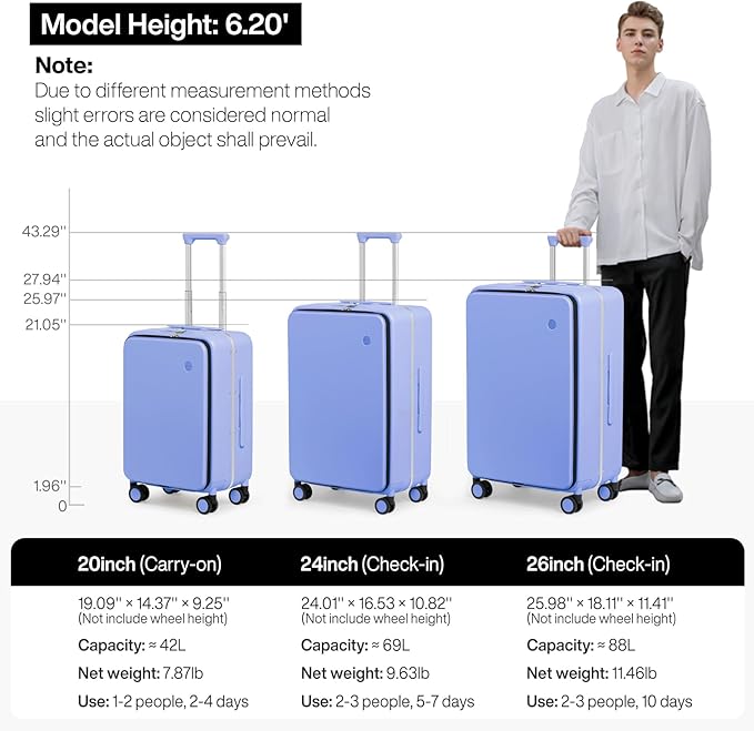 mixi 24 Inch Checked Luggage PC Hard Shell Suitcase Top Opening Aluminum Frame Travel Suitcases with Wheels, Lilac Purple