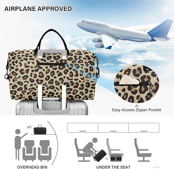Travel Duffle Bag, Brown Leopard Print Gym Bag with Storage Bag Weekender Overnight Bag for Men Women Trip Sports Yoga