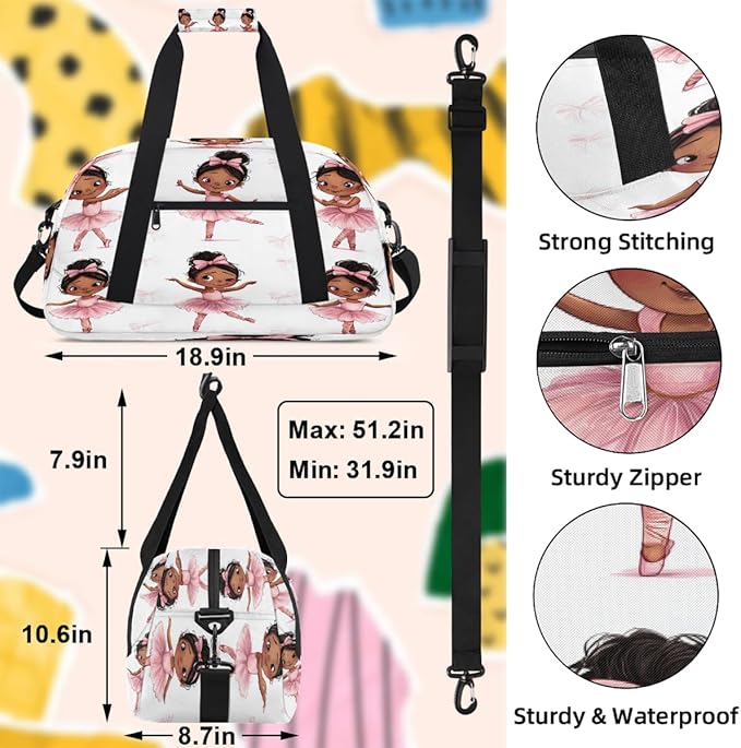 Kids Duffle Bag Girls Cute African Ballet Pink Girl Weekender Overnight Bag,Lightweight Duffel Bags for Traveling Gym Sport Dance