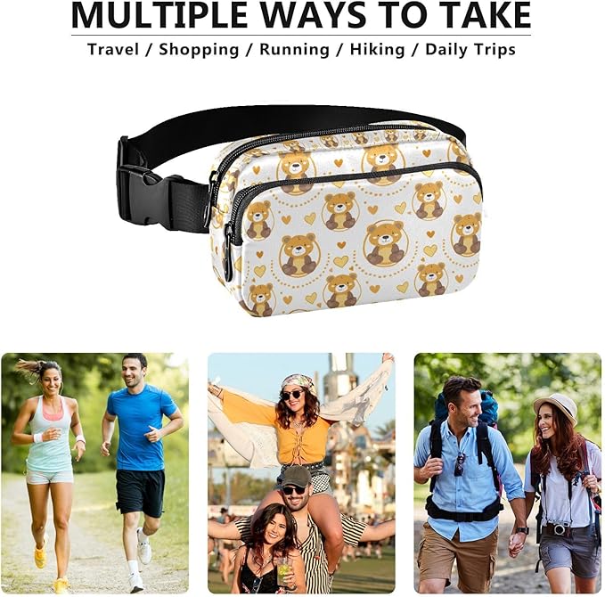 Kawaii Bear Heart Fanny Pack for Women Men Water Resistant Fashion Waist Packs with Adjustable Strap Belt Bag for Travel Workout Jogging Hiking 21219371