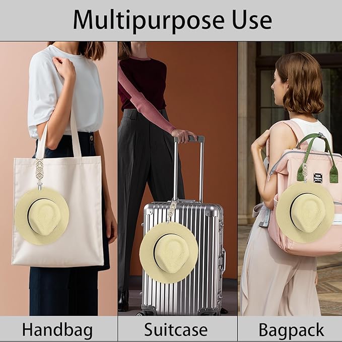 MEIXINZHI 3Pcs Cotton Hat Clips for Travel, Knitting Hat Clip for Bag Backpack Luggage, Beach Vacation Cruise Essentials