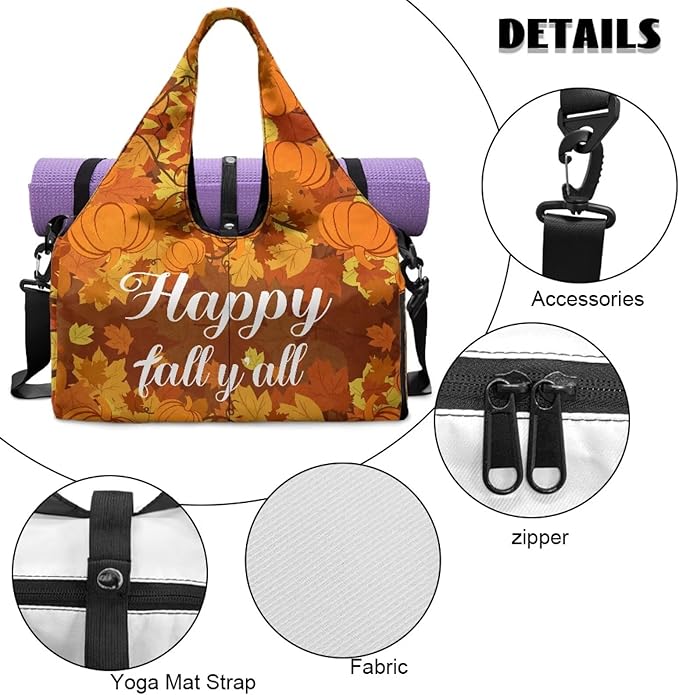 Happy Fall Pumpkins Travel Duffel Bag for Women Gym Tote Bag Luggage Carry On Weekender Bags with Shoe Compartment for Hospital Yoga Sports Workout Thanksgiving Themed Gifts