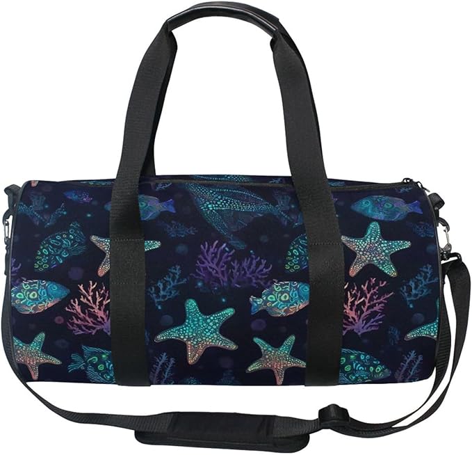 MNSRUU Sports Duffel Bags, Fluorescent Starfish Athletic Gym Bag Overnight Workout Travel Tote Luggage for Men Women Yoga