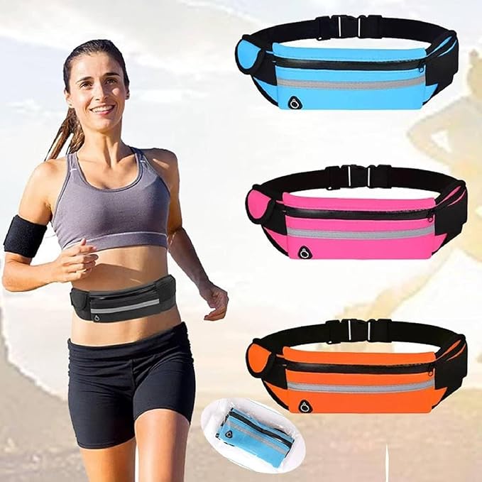 Anti-Theft Invisible Waist Bag, Multifunctional Outdoor Sports Waist Bag with Water Bottle Strap, Lightweight and Waterproof Money Belt (Black+Blue)