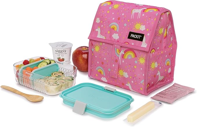 PackIt Freezable Lunch Bag, Unicorn Dream Pink, Built with EcoFreeze Technology, Foldable, Reusable, Zip and Fold Closure with Buckle Handle, Designed for Work Lunches and Fresh Lunch On the Go