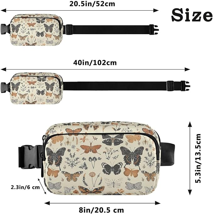 Vintage Butterflies Fanny Pack for Women Men Water Resistant Fashion Waist Packs with Adjustable Strap Belt Bag for Travel Workout Jogging Hiking 21219208