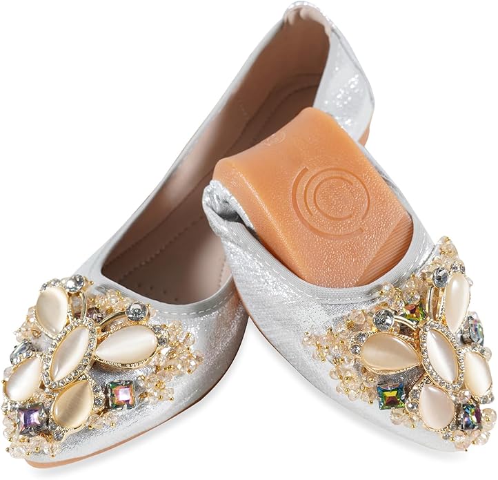 Women Ballet Flats Sparkly Rhinestone Wedding Ballerina Shoes Pointed Toe Foldable Comfort Slip on Flat Dress Shoes