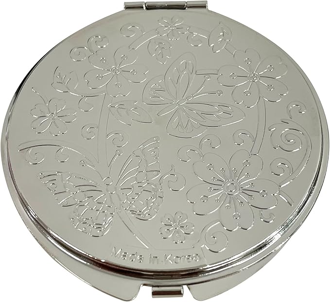 Portable Makeup Compact Double Magnifying Mirror Cosmestic Foldable Pocket Style Unique Mother of Pearl Design (Ivy)