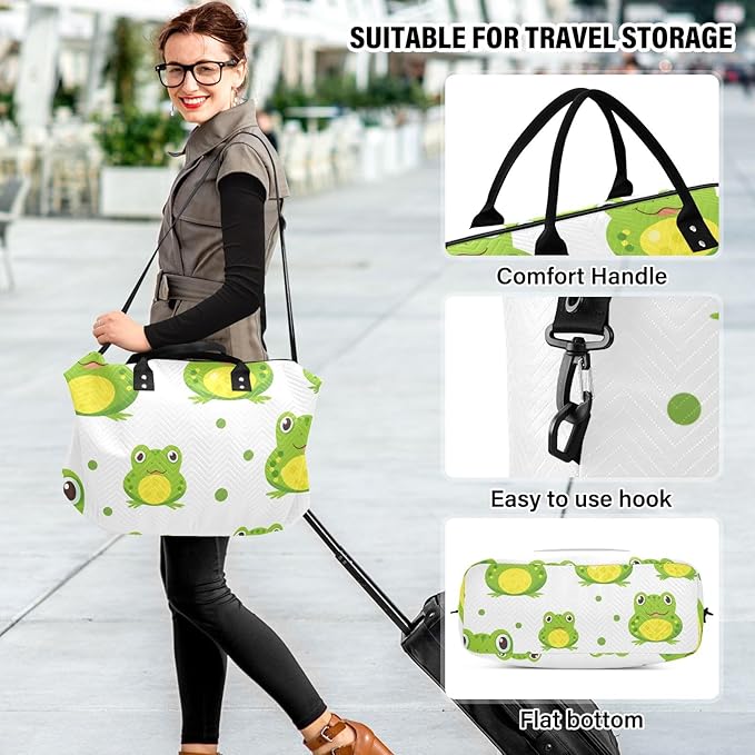 Travel Duffle Bag, Green Frog Gym Bag with Storage Bag Weekender Overnight Bag for Men Women Trip Sports Yoga