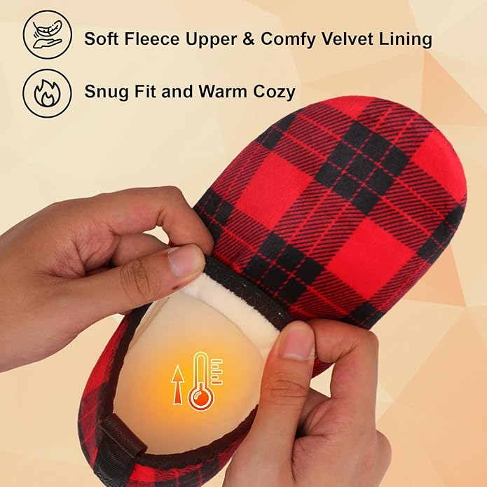QFH Womens & Mens Cozy House Slippers - Portable Travel Shoes with Flexible Rubber Sole & Soft Velvet Lining