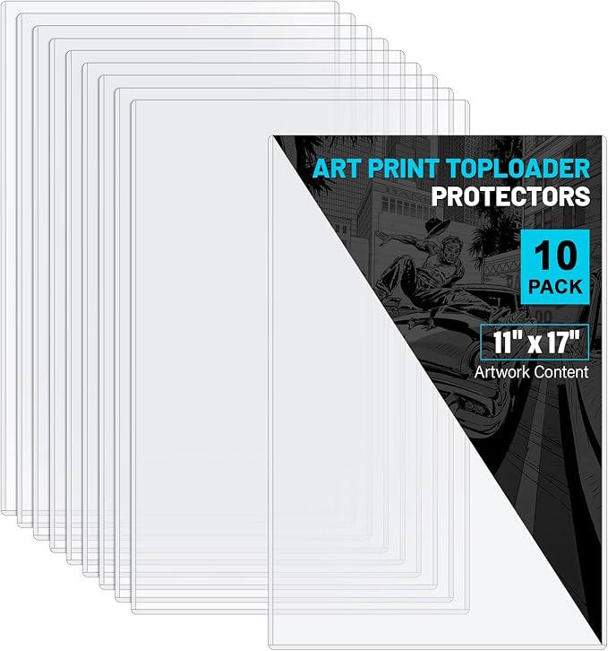 10ct 11”x17” Inch Art-Print Top Loaders, Premium PVC Poster Sleeves Holders, Crystal Clear Art Print Top Loaders, Hard Plastic Sheet Protectors for Photographs, Lithographs, Artworks, Collectibles