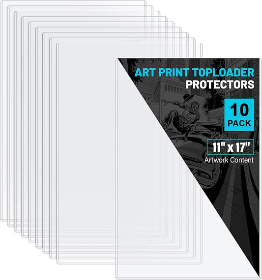 10ct 11”x17” Inch Art-Print Top Loaders, Premium PVC Poster Sleeves Holders, Crystal Clear Art Print Top Loaders, Hard Plastic Sheet Protectors for Photographs, Lithographs, Artworks, Collectibles