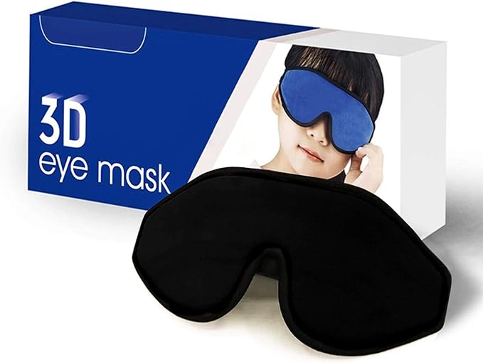 3D Sleep Mask for Kids, Light Block Sleeping Blindfold Memory Foam Contoured Eye Mask for Sleep, Adjustable Strap Eye Cover and Travel Sleep Mask for Boys Girls, Black
