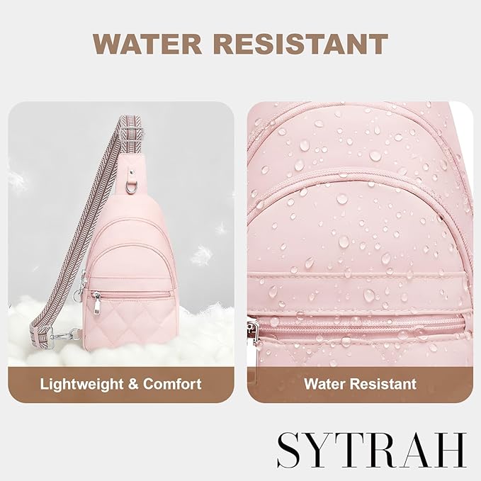 Sling Bag for Women, Anti-Theft RFID Crossbody Bag Nylon Sling Purse for Travel, Puffy Small backpack for Daily Hiking Sports Pink