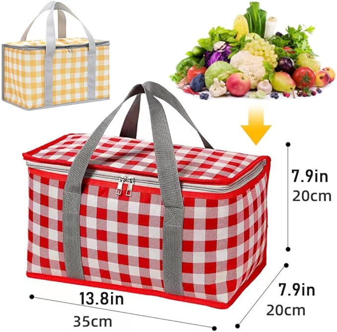 Insulated Picnic Bag Cooler Reusable, Beach Bag Cooler Bags with Zippered Top - Insulated Bag for Hot or Cold,Picnic Basket Collapsible, Picnic,Beach, Outdoor (13.8x7.9x7.9 in)