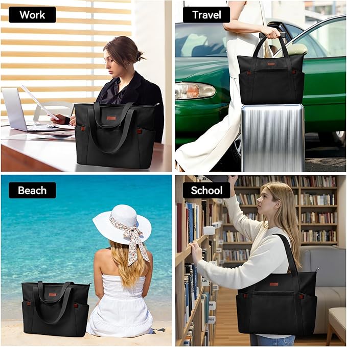 Handbags for Women Large Capacity Tote Bag with Zipper and Multi-Pockets Lightweight Waterproof Nylon Shoulder Bag