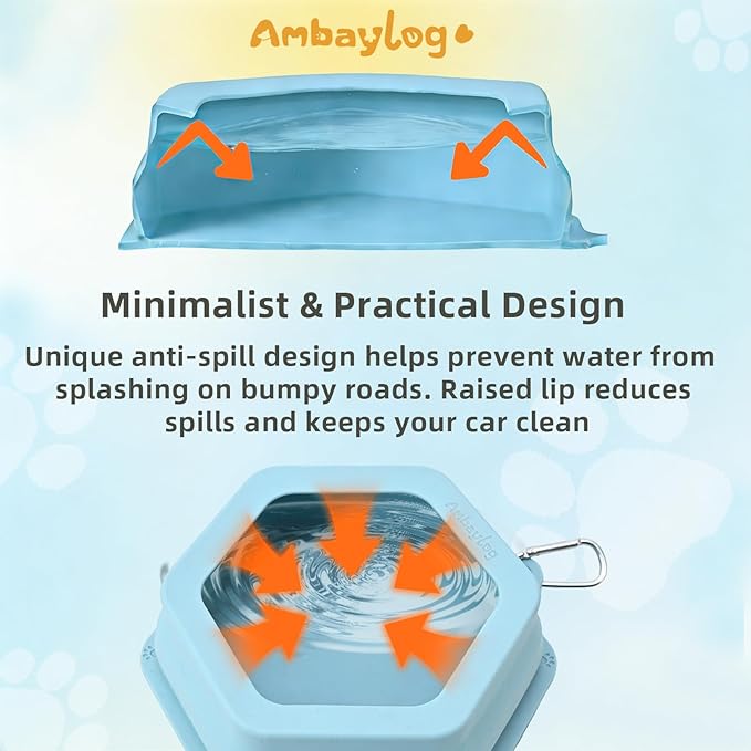 1-Pack Collapsible Pet Water Bowl, Spill Proof No Splash Dog Travel Bowl with Carabiner, Silicone Bowl for Hiking Camping Walking Road Trips, BPA Free Dishwasher Safe, 24oz Morandi Blue