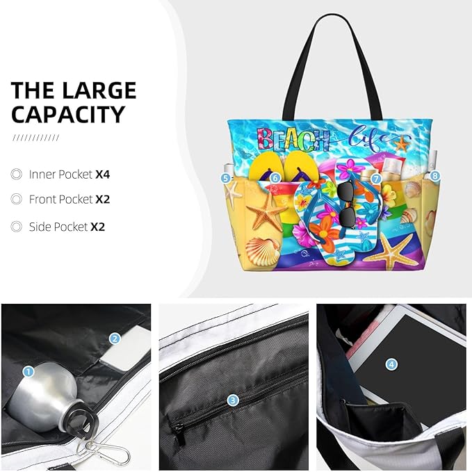 Extra Large Beach Bags For Women, Waterproof Beach Totes Bags For Women, Lightweight Foldable Pool Bag With Zipper