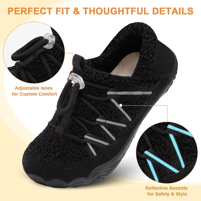 relxfeet Women's Wide Width Slippers Cozy Furry Barefoot House Shoes with Adjustable Fit Non-Slip Indoor Outdoor Slippers for Diabetic Bunion Swollen Feet Friendly