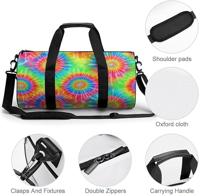 Unisex Foldable Gym Bag Tie Dye Blue Lightweight Travel Sports Bag Workout Yoga Dance Bags Overnight Weekender Bags