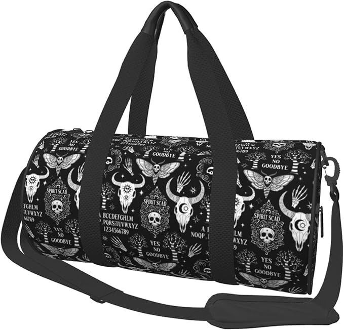 Gym Bag Round Duffle Bag Cat Skull Head Witch Board Black Gothic, Lightweight Carry on Duffel for Men Women Workout Fitness Travel Sports