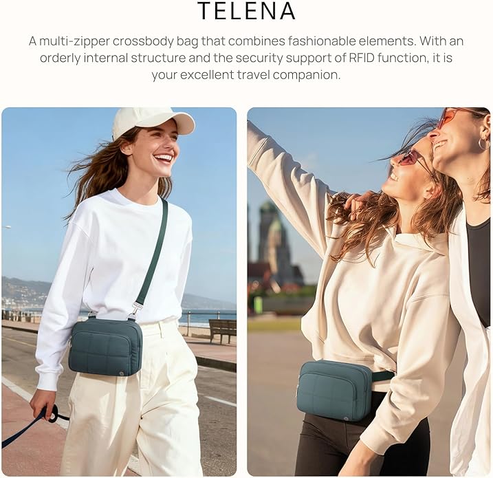 Telena 3-Zip Crossbody Bags for Women Anti Theft Cross Body Bag for Woman Travel Everyday Use
